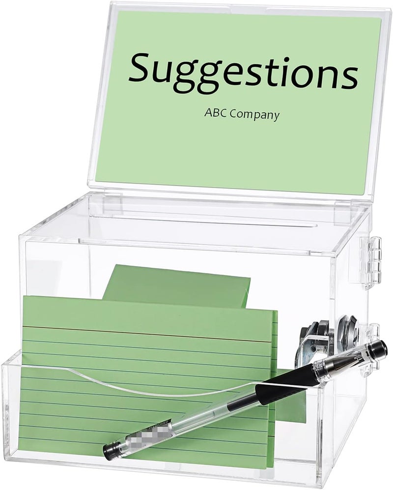 BTSKY Clear Acrylic Suggestion Box With Lock, Donation Box With Sign Holder, Tip Box With Pocket Collection for Voting Locking Mailbox, Removable Sign Slot - Image 2